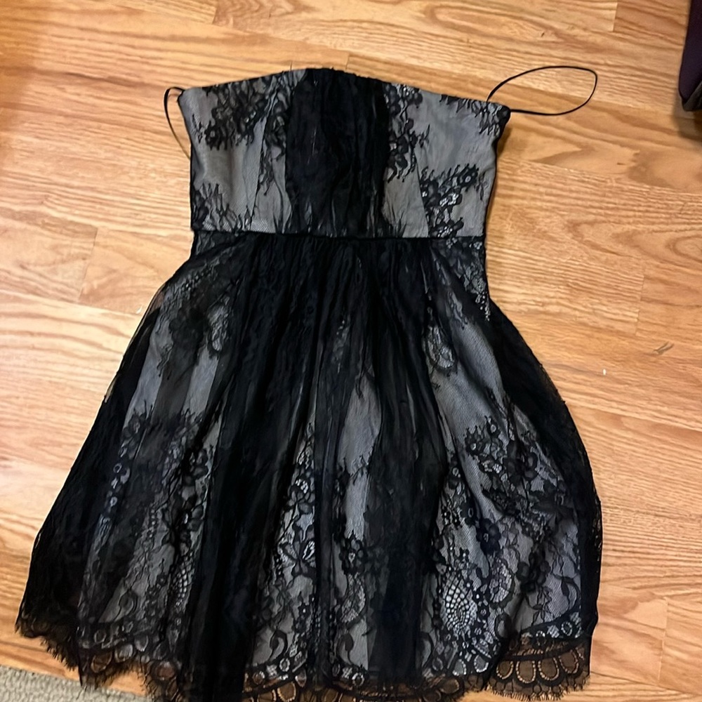 Tibi Lace Silk Strapless Mini Dress